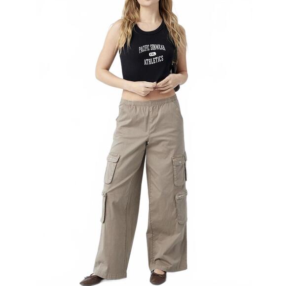 Pacsun Taupe Draped Low Rise Wide Leg Cargo Pants Desert Brown NWT XS - Picture 2 of 7